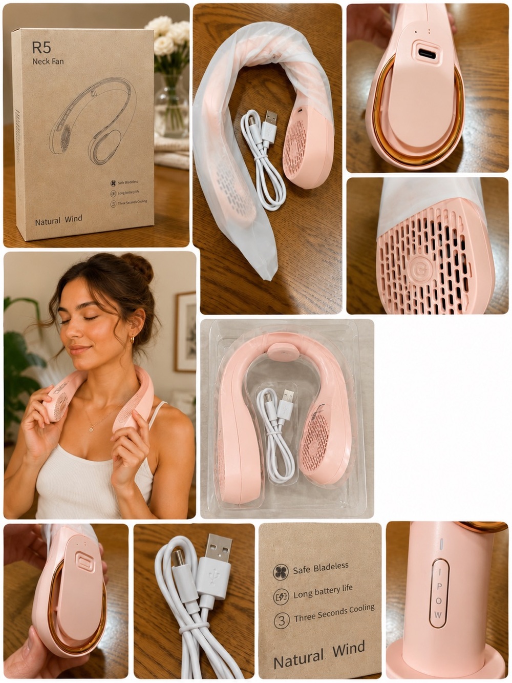 Neck Fan - Pink Portable Hands-Free Cooling